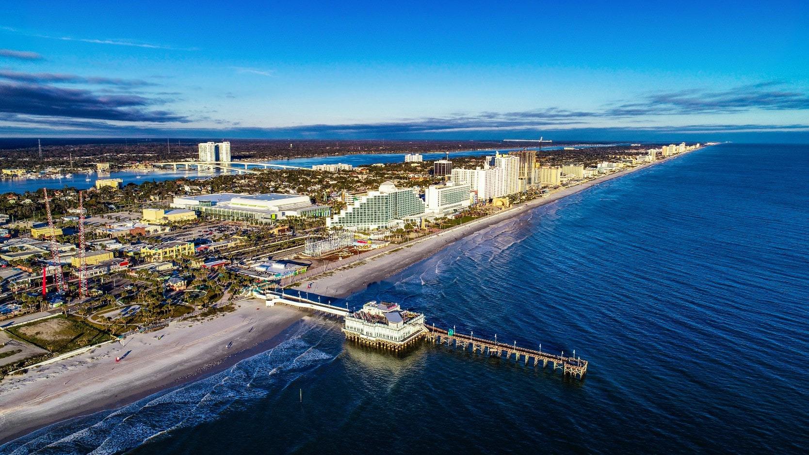 Aerial view of waterfront real estate in Daytona Beach, Florida